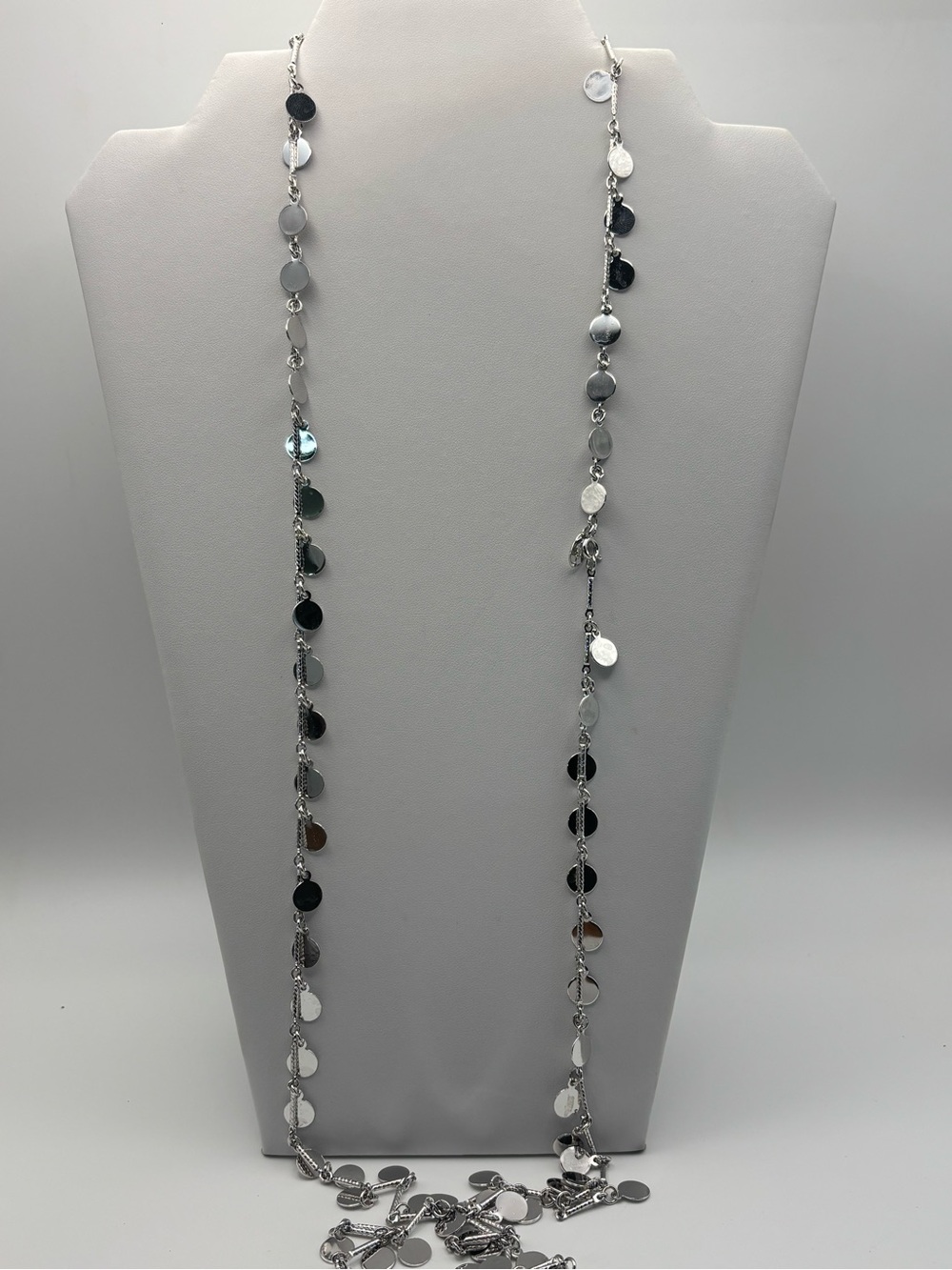 Vintage Vendome Long Silver Disc Station Necklace -